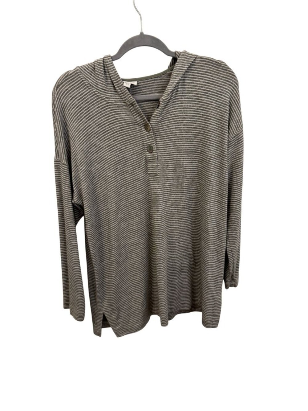 J. Jill women's gray and white stripped hooded shirt size Medium